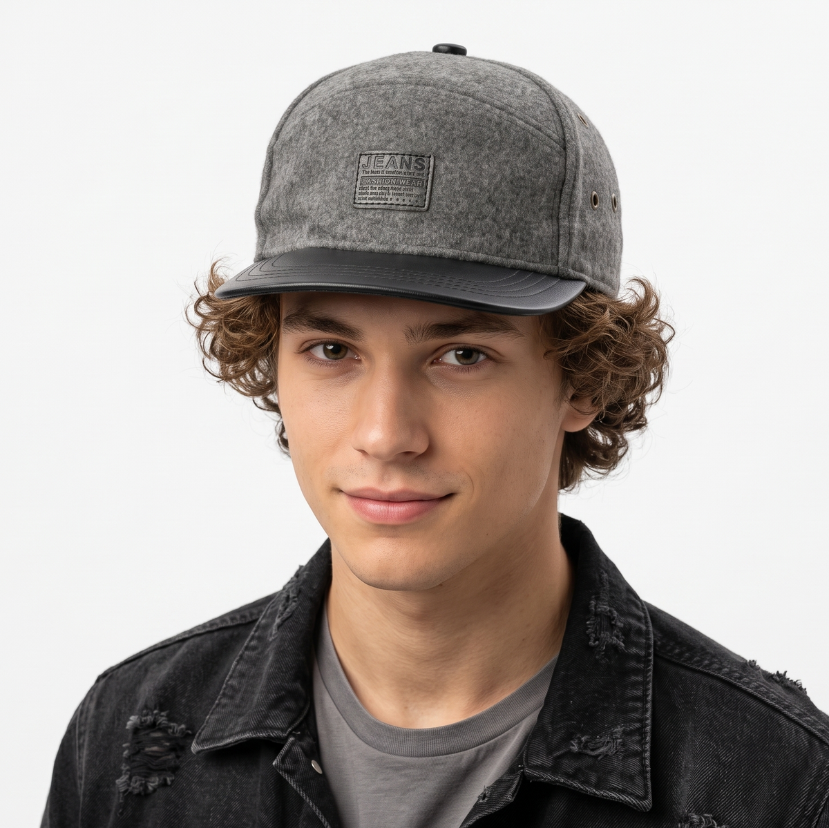 Thrifted A Ring Grey Wool Streetwear Leather Strapback Cap | 10056