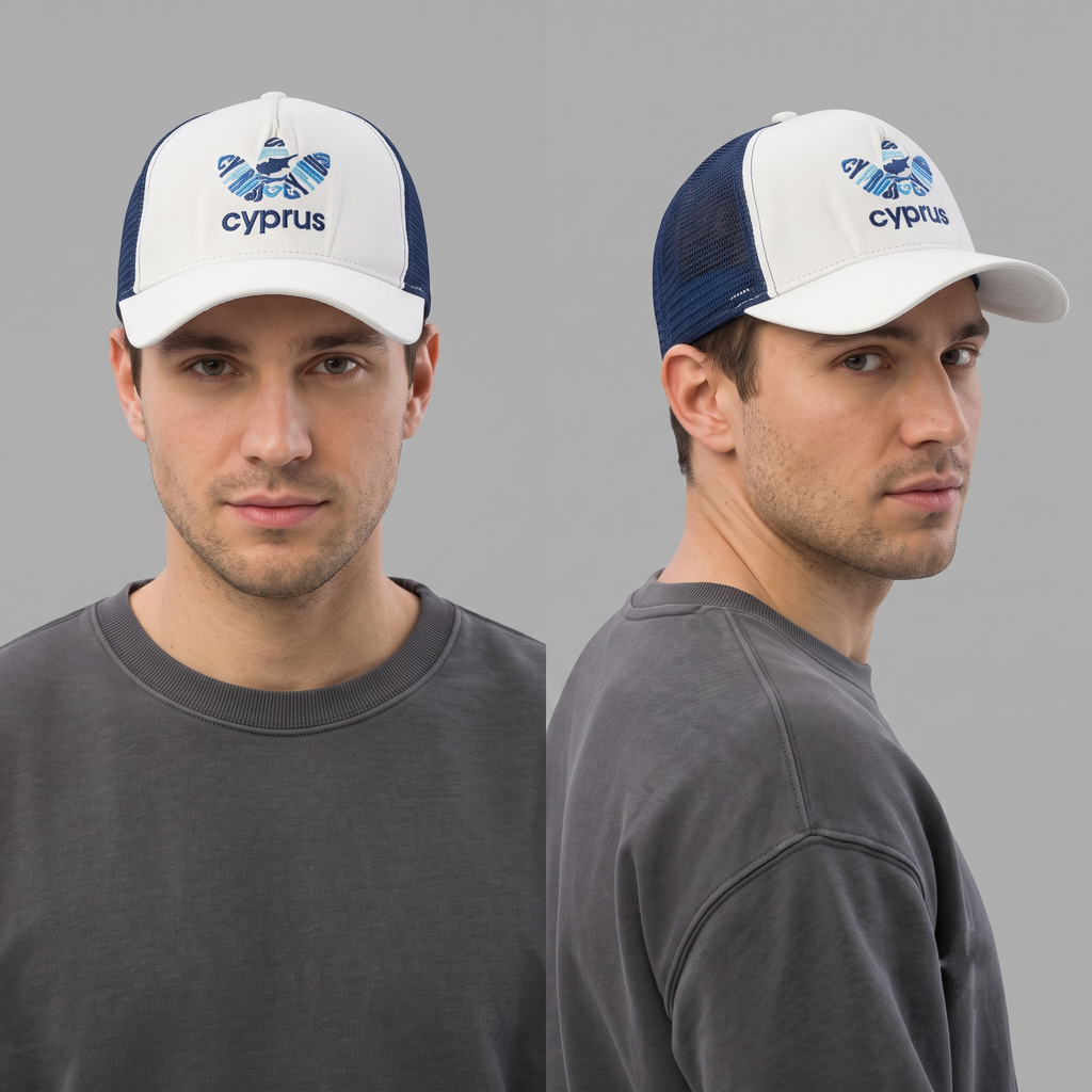 Thrifted Conery Cyprus Embroidered White & Blue Trucker Cap (57-58 cm) |10703