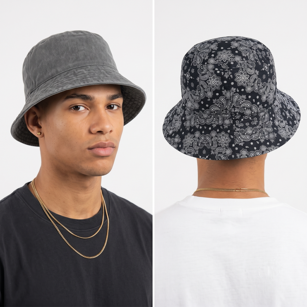 Thrifted 2-in-1 Faded Grey & Floral Print Sun Hat (57cm)