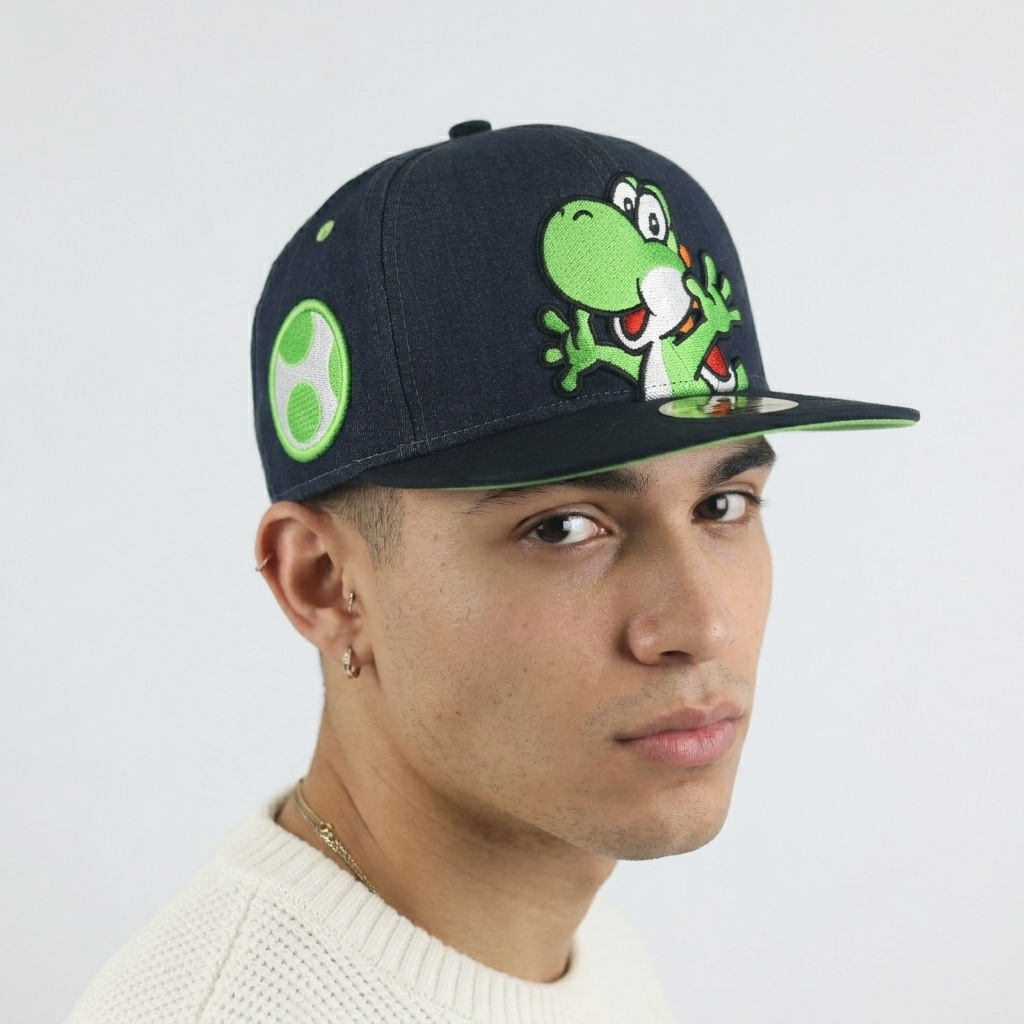 Thrifted Nintendo Super Mario Yoshi Navy Denim Snapback Cap (Size 57–59 cm) | 10872