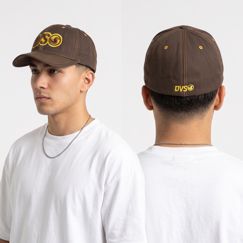 Thrifted Brown & Yellow DVS In The Skateboard Tradition Fitted Hat (58-60cm) | 10434