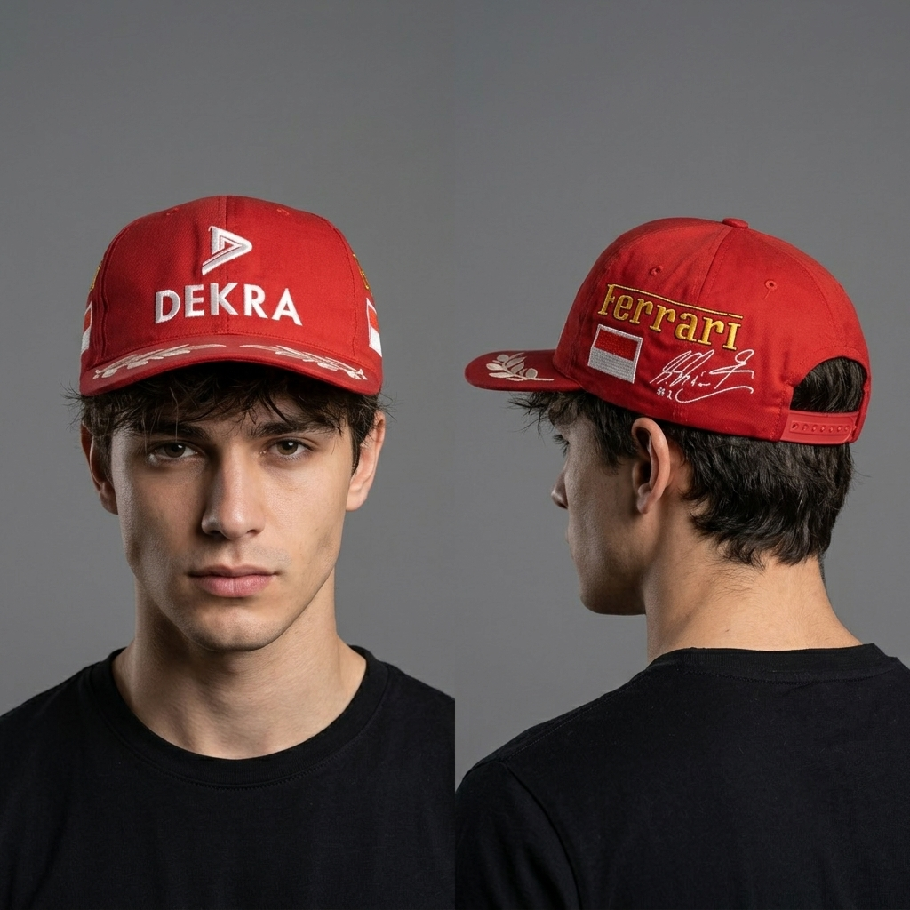 Thrifted Michael Schumacher Ferrari Red DEKRA Laurel Flat Brim Snapback (Size 56–58 cm) | 10868