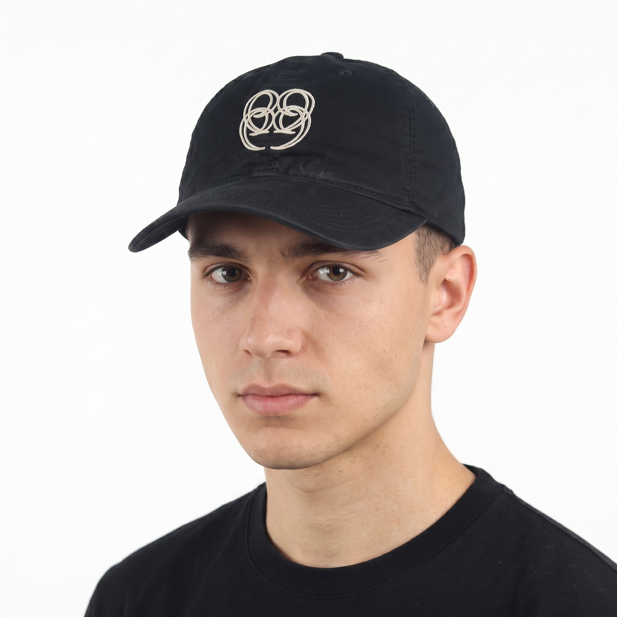 Thrifted Black Cotton Interlocking Rings Baseball Hat (58-60 cm) | 10272