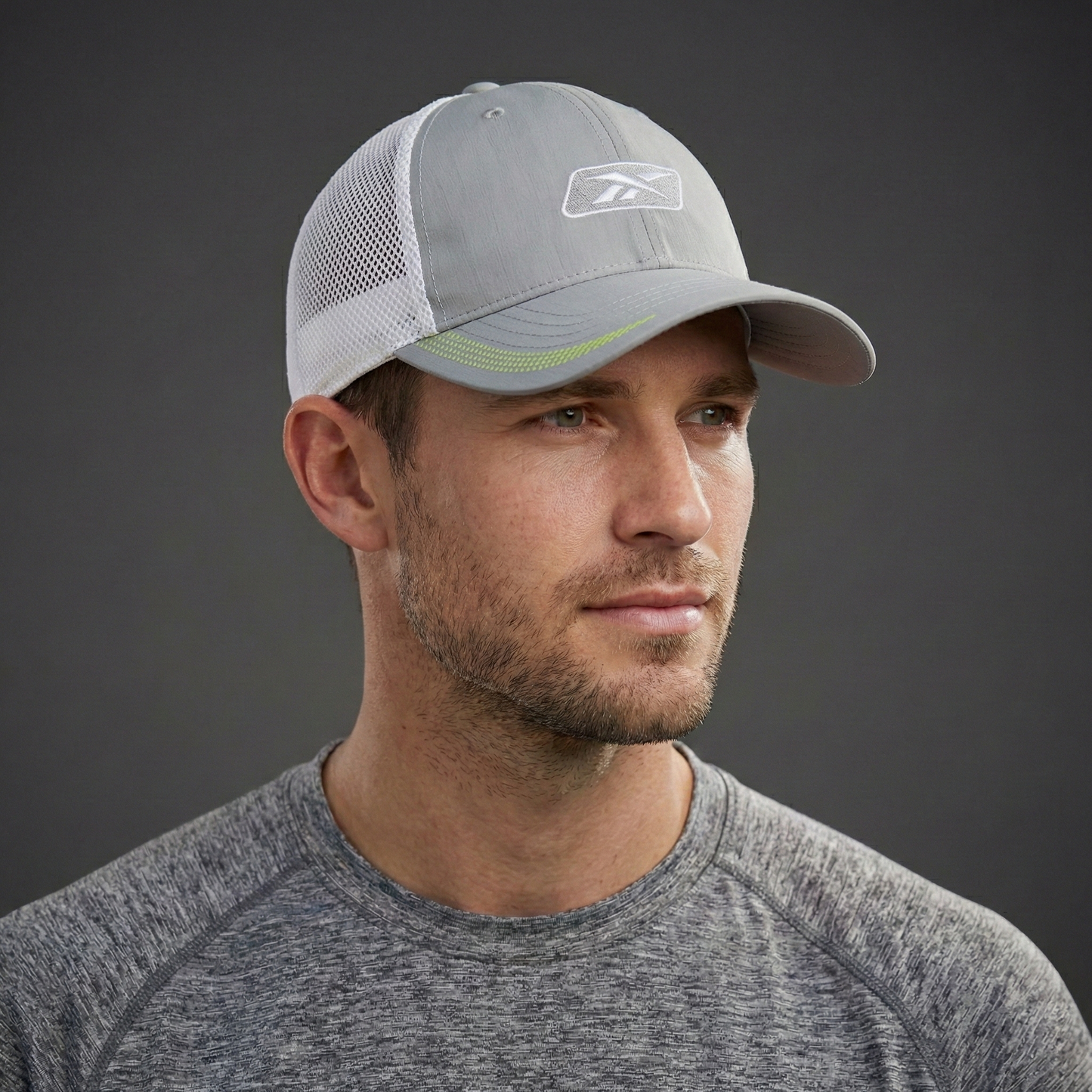 Retro Reebok Mesh Back Snapback Thrifted Cap - Sporty Grey/White