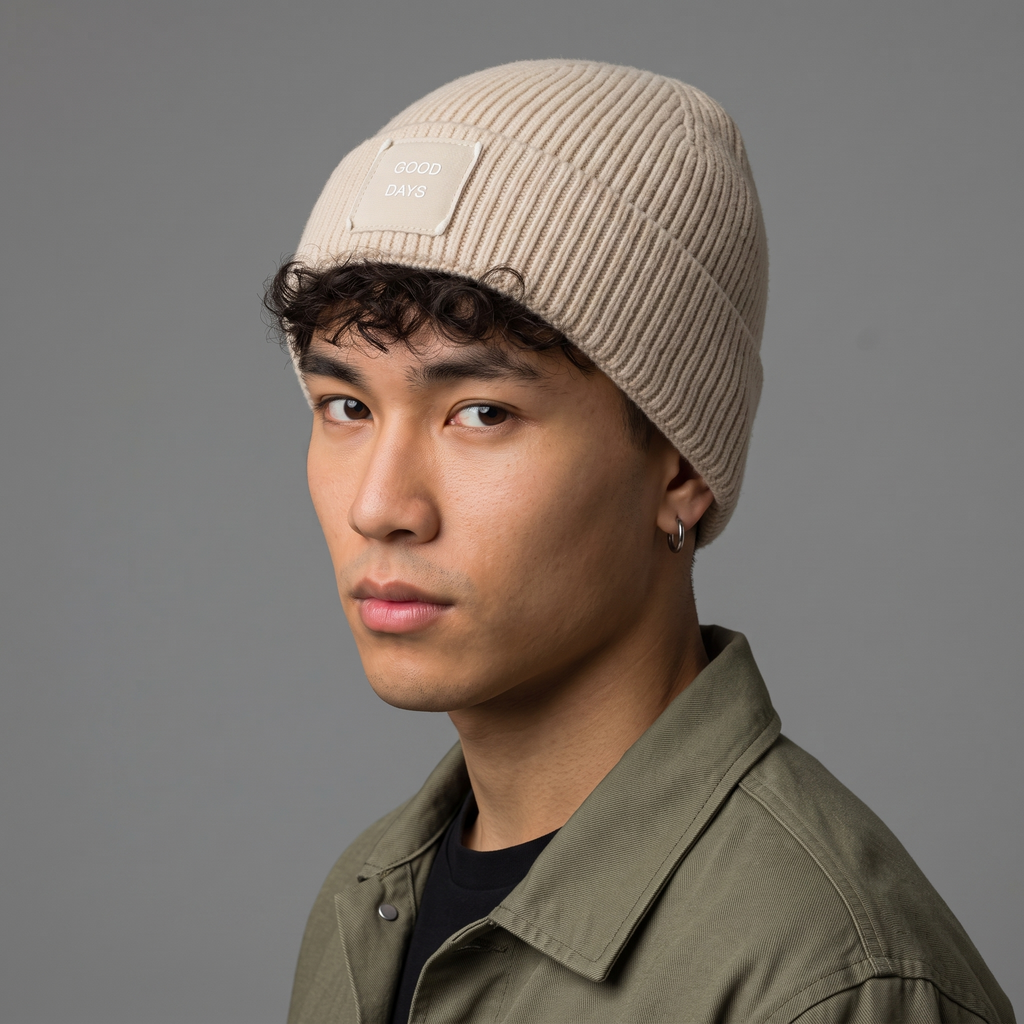 Thrifted Oatmeal Minimalist Cuffed Winter Hat (Adult)