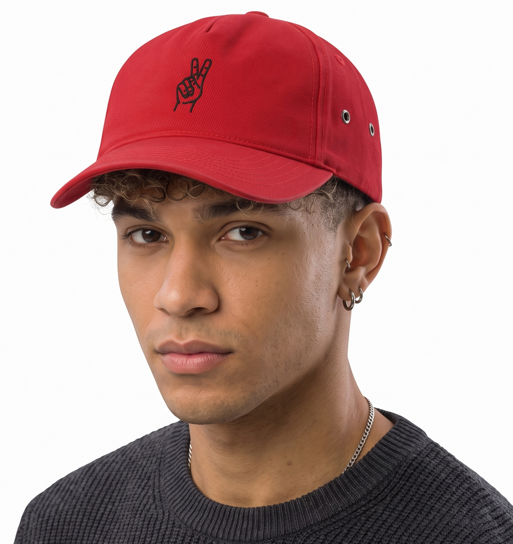 Thrifted Beechfield Peace Sign Embroidered Red Baseball Cap (57–58 cm) |10667