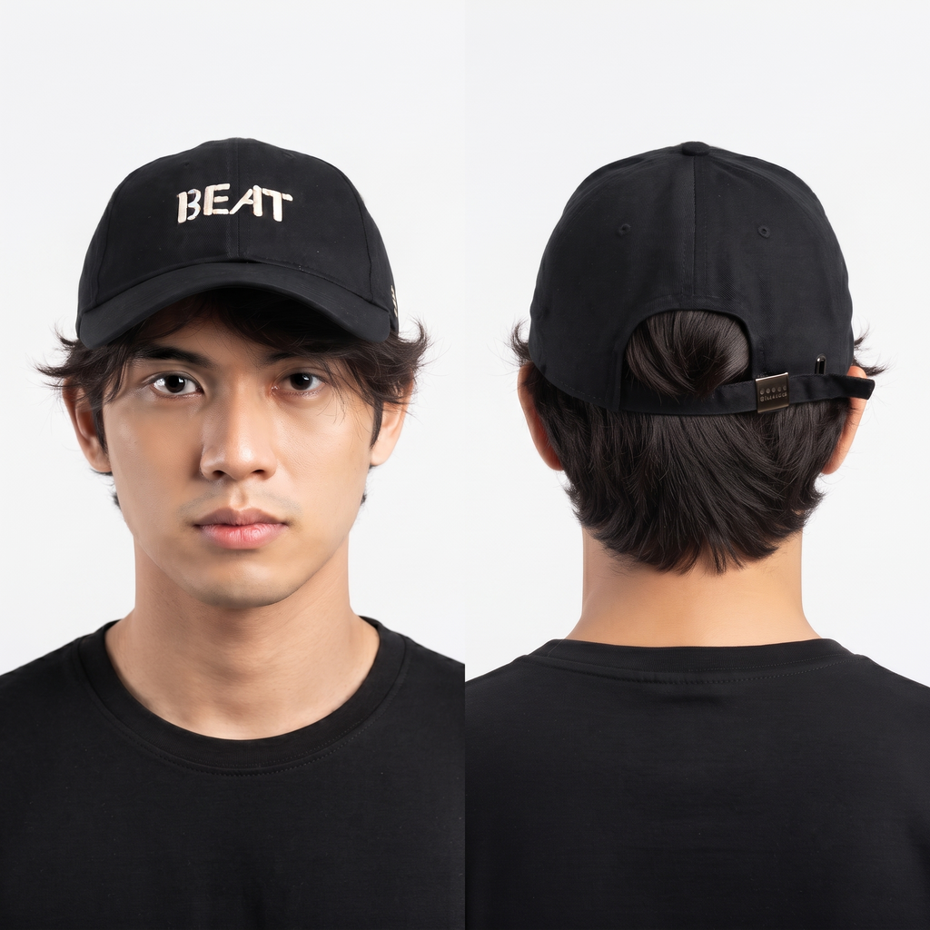 Thrifted Black BEAT Pulse Graphic Strapback Hat (58-60 cm) | 10243