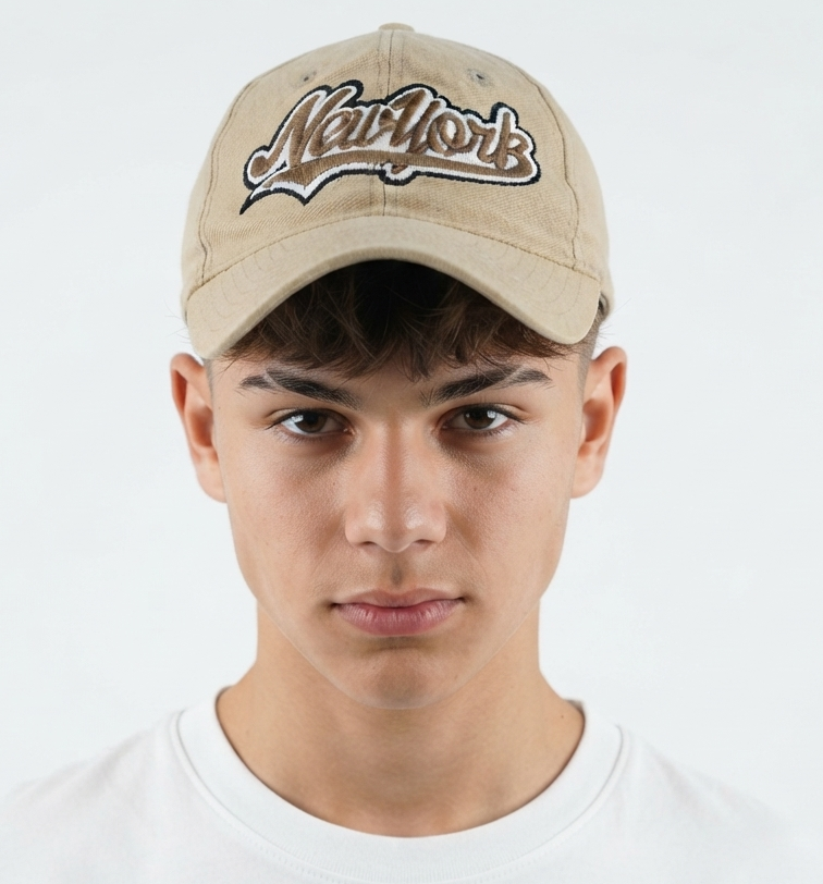 Thrifted New York Embroidered Khaki Cap – 54-55cm | 10649
