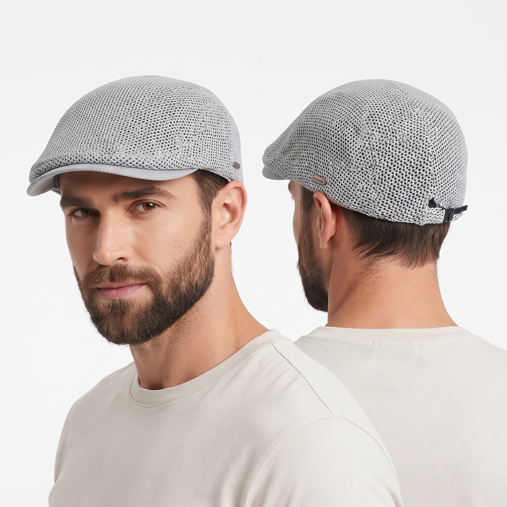 Thrifted METROCITY Mesh Flat Cap | Classic Grey Cabbie Hat (Size 58-60 cm) | 10262