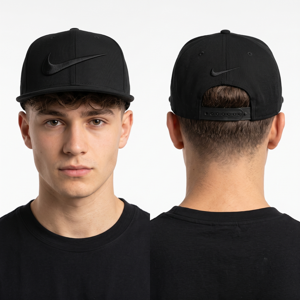Thrifted All Black Nike Flat Brim Baseball Cap (57-59cm) |10553