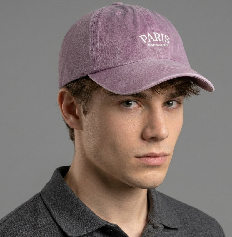 Thrifted Pull&Bear Washed Purple Embroidered Paris Cap (Size 56–58 cm) | 10885