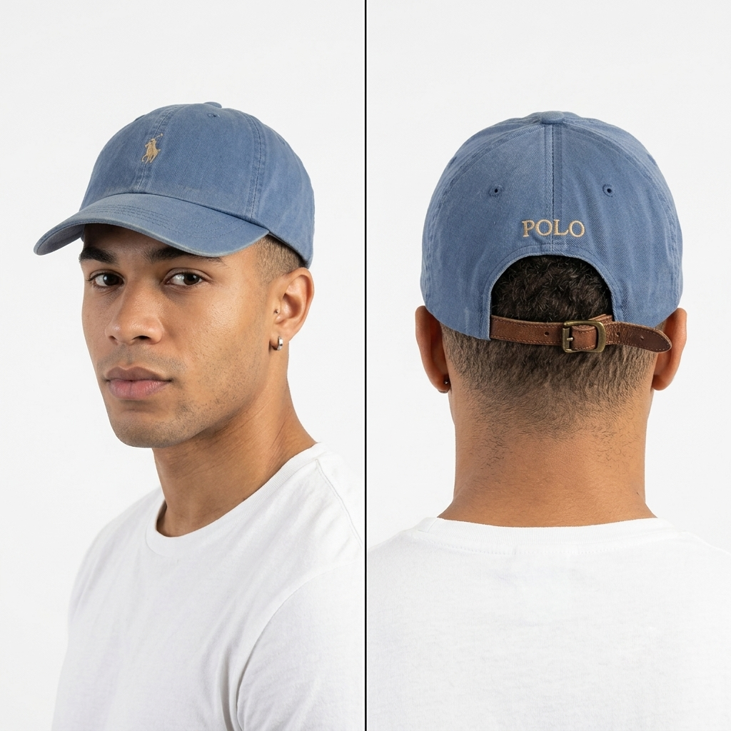 Thrifted Polo Ralph Lauren Adjustable Leather Strapback Hat - Blue (57-58cm) | 10619