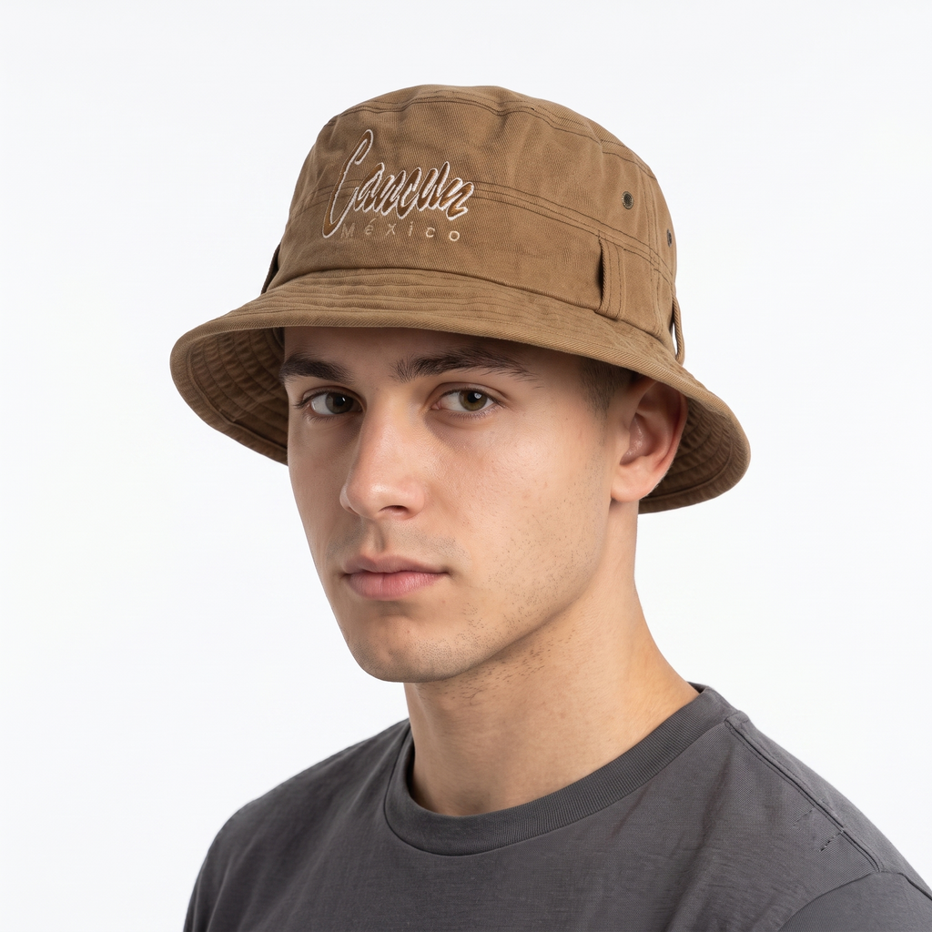 Thrifted Brown Utility Loop Safari Bucket Hat (58-60 cm)