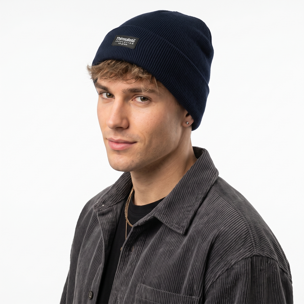 trifted Solid Black Thermal Cuffed Beanie Adult Size