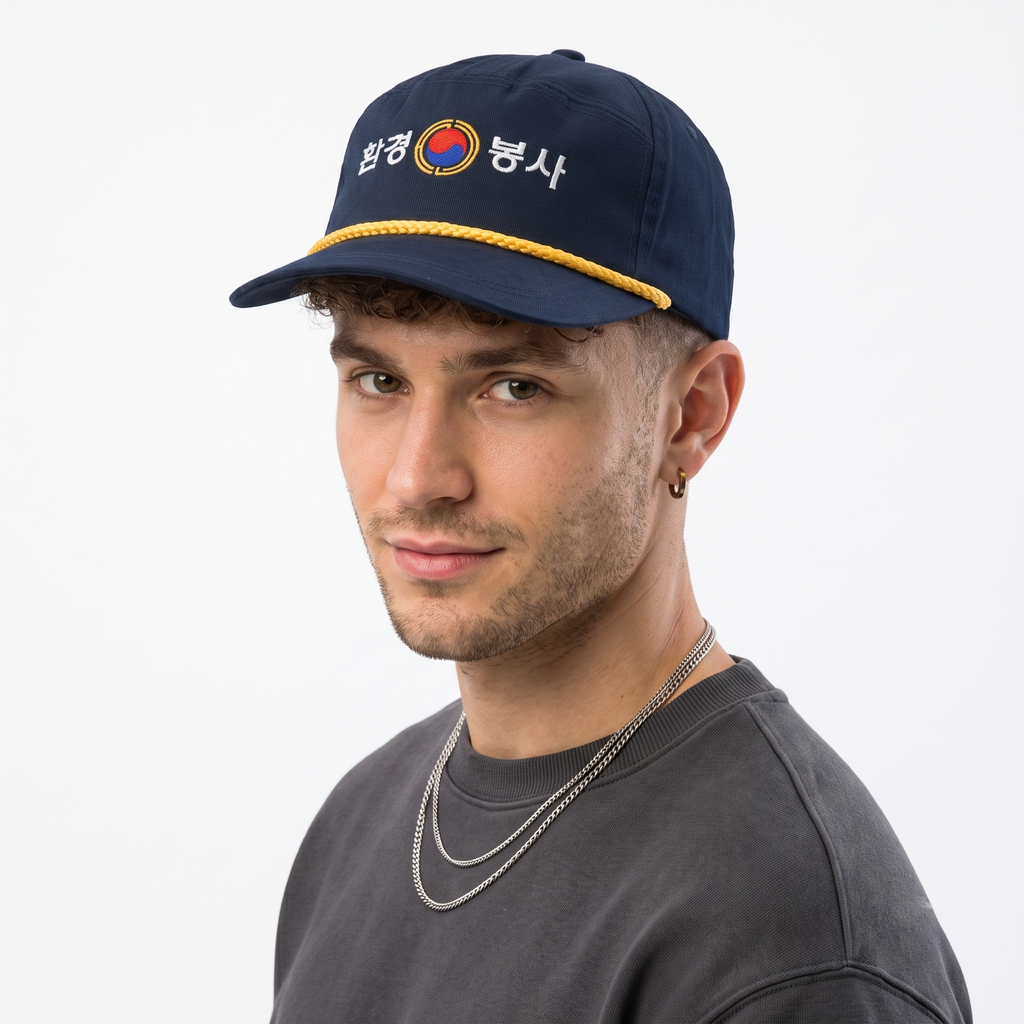 thrifted Navy Blue Cord Trim Snapback Cap (57-59cm) | 10354