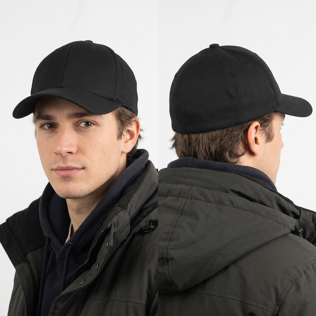 Thrifted  Flexfit Yupoong Black Stretch-Fit Cap (Size 58–60 cm) | 10865