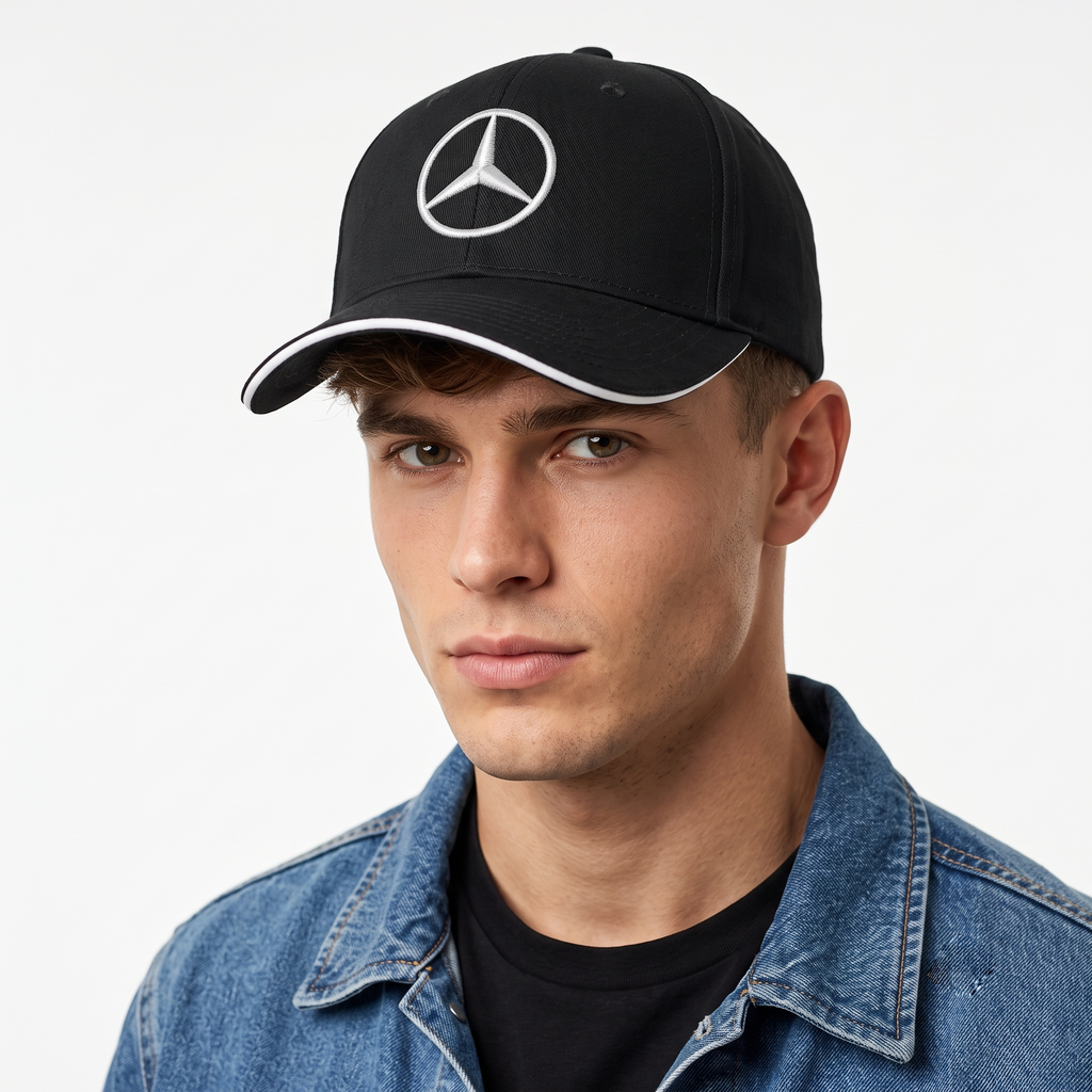 Thrifted Mercedes-Benz Embroidered Logo Baseball Cap – Classic Black (56–57 cm) | 10664