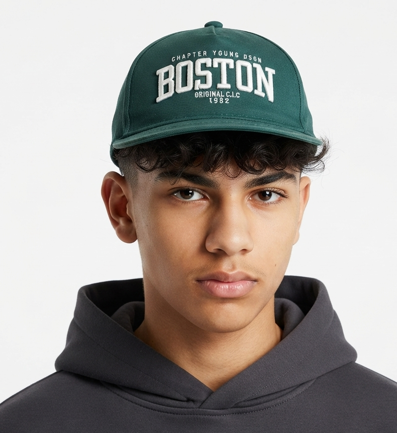 Thrifted Boston Embroidered Forest Green Snapback Hat (54-55cm) | 10638