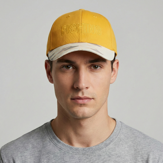 Adult Yellow Outdoor Safari Hat - Wide Brim Fishing Cap with Chin Strap