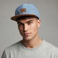 Thrifted Reell Washed Blue & Brown Suede Flat Brim Snapback Hat (56-57cm) | 10634