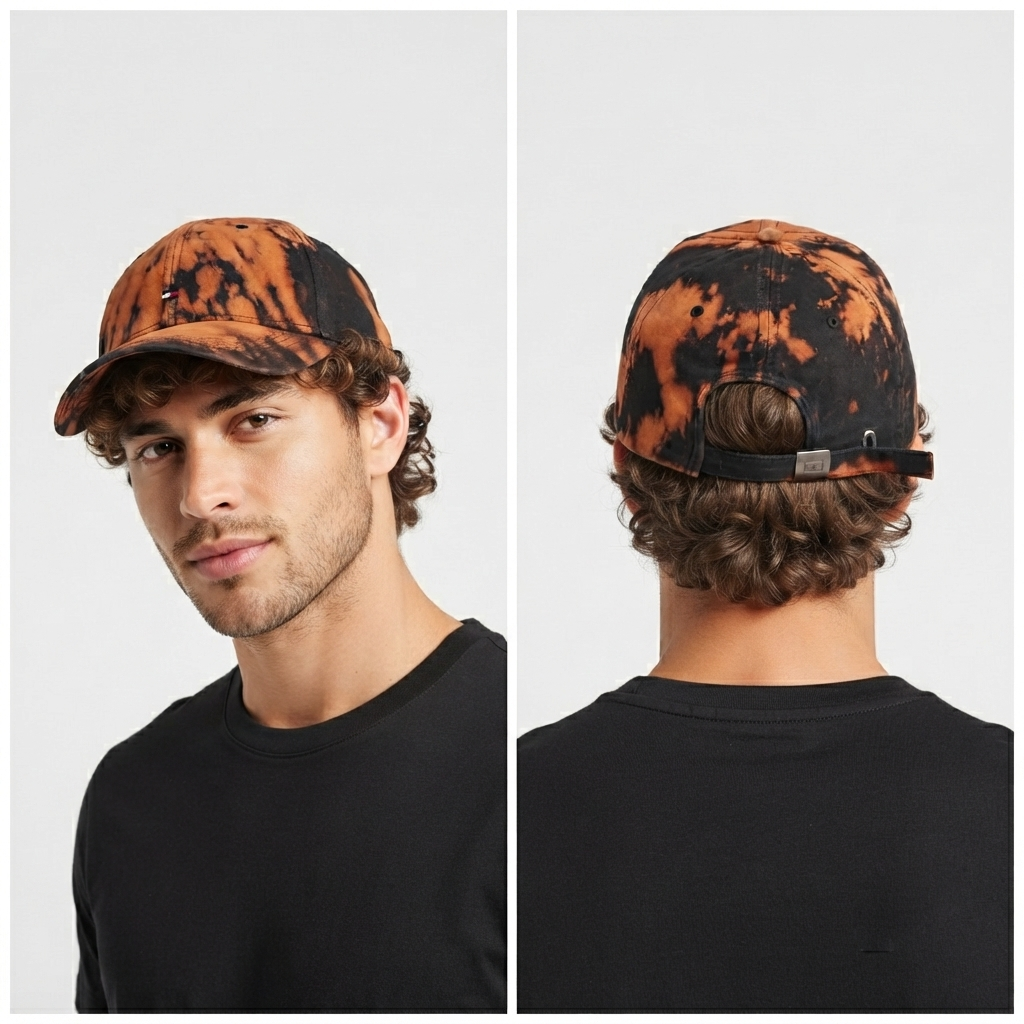 Thrifted Tommy Hilfiger Orange & Black Bleached Hat (58-60 cm) | 10317