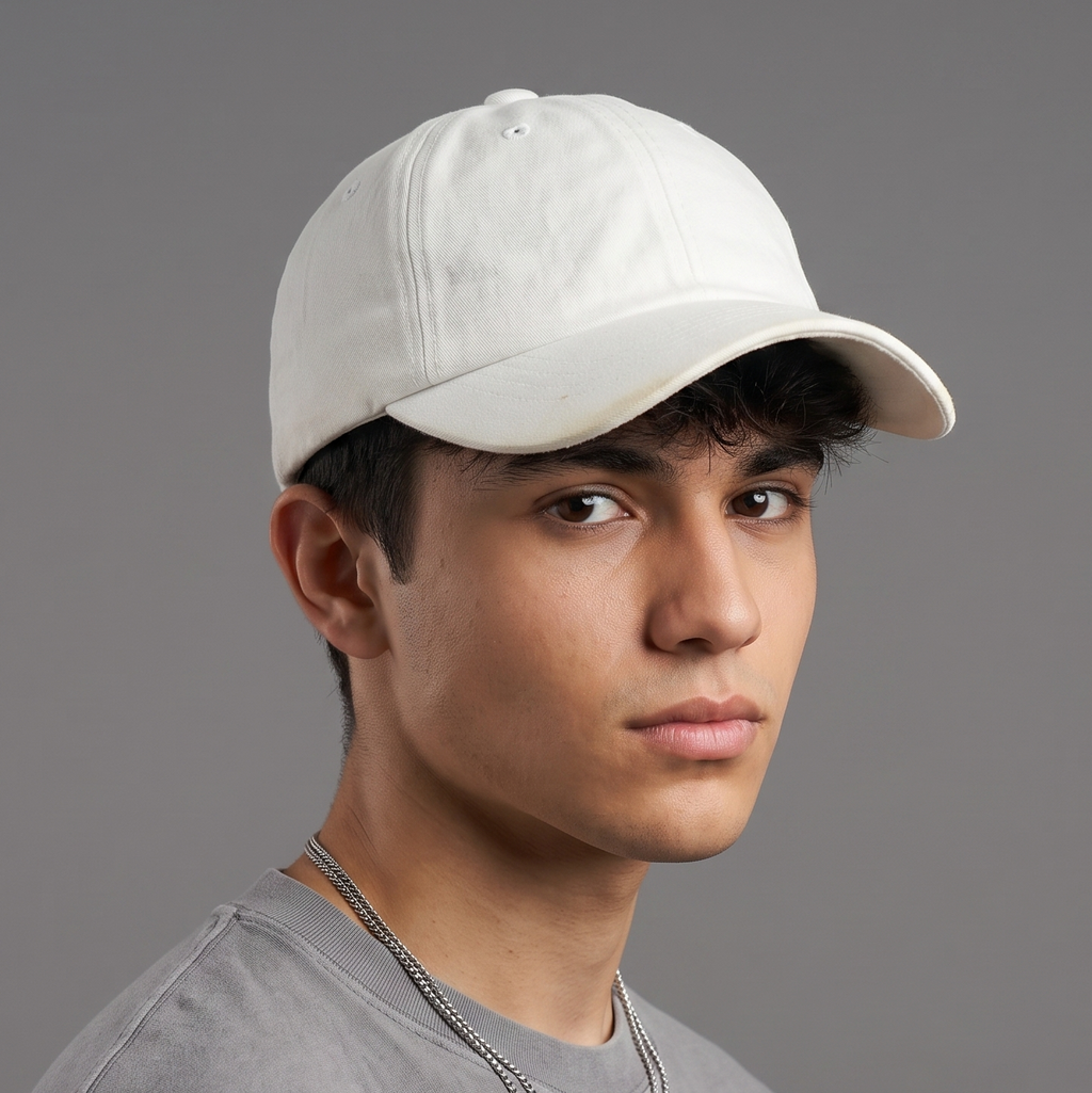 Thrifted Plain White Cotton Curved Brim Strapback Cap (55-57 cm)