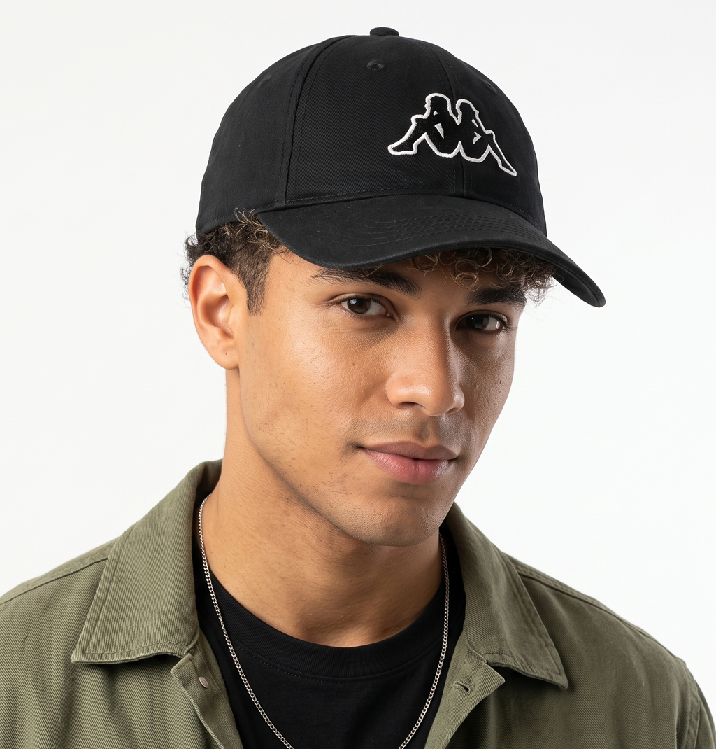 Thrifted Classic Black Kappa Outline Logo Baseball Hat (56-57cm) | 10471