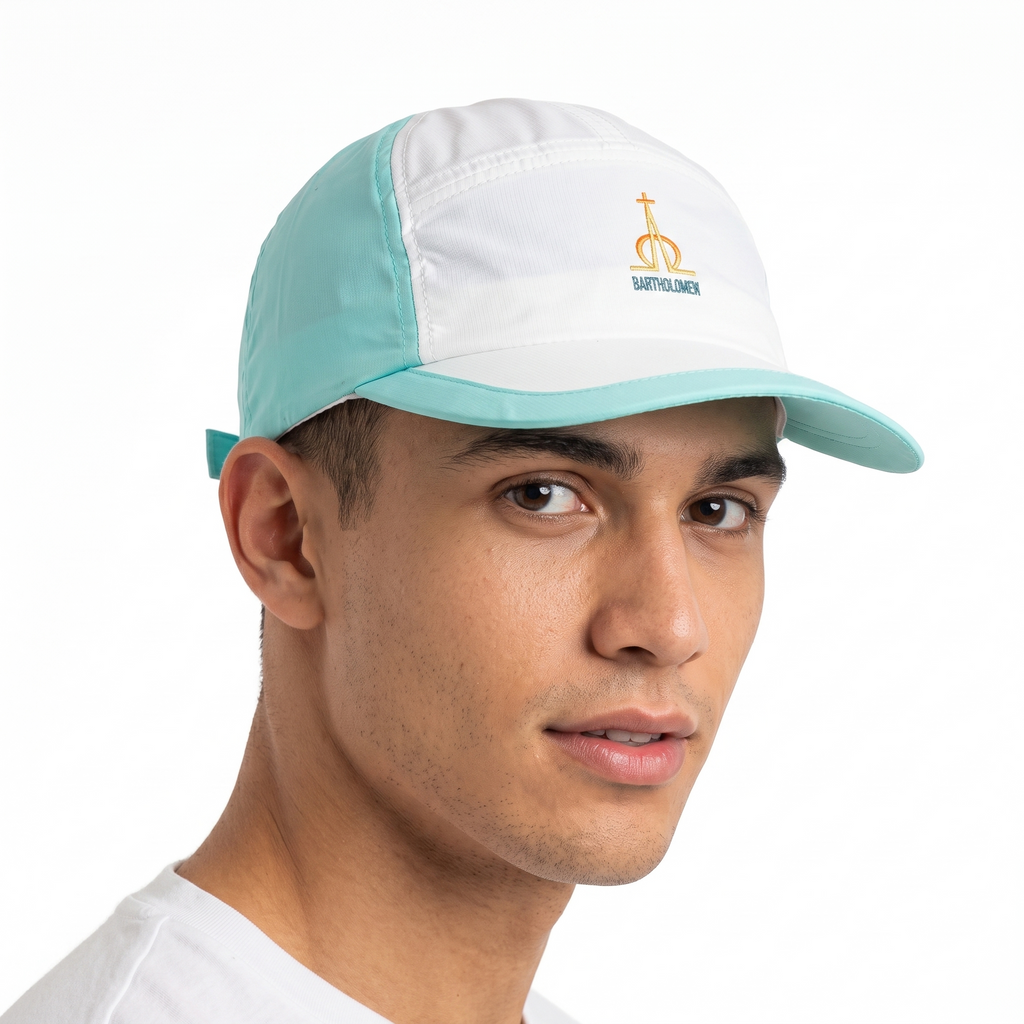 Thrifted Bartholomew Embroidered Nylon Sport Cap | Pastel Green 5-Panel Hat | 10264