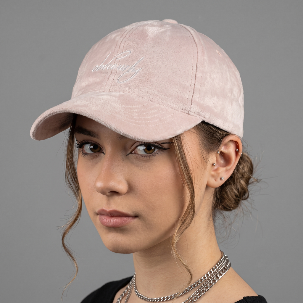 Thrifted Pastel Pink Velvet Feel Strapback Cap (53-54cm) | 10451