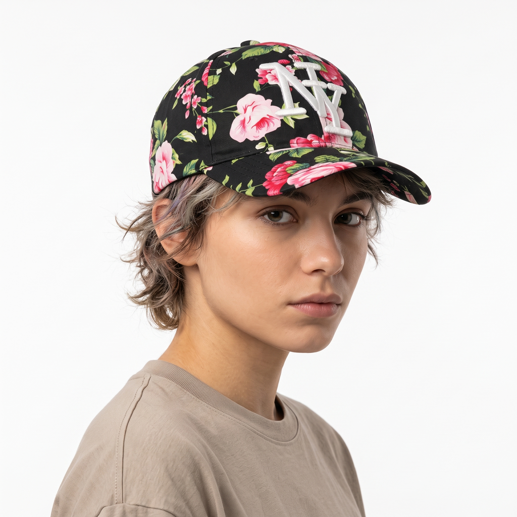 Thrifted New York Pink Roses Black Baseball Cap (56-57cm) | 10571