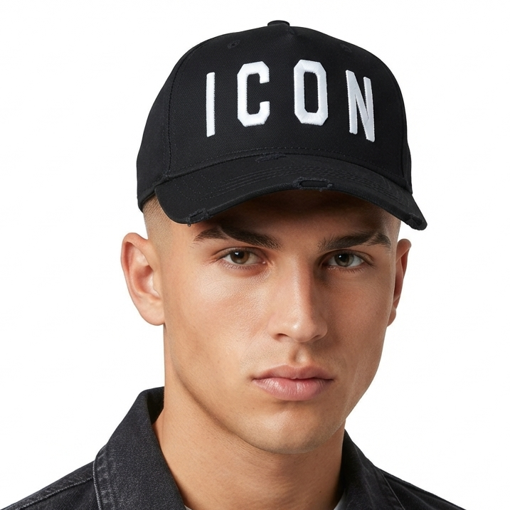 Thrifted DSquared2 "ICON" Distressed Black Cap – 56-57cm | 10652