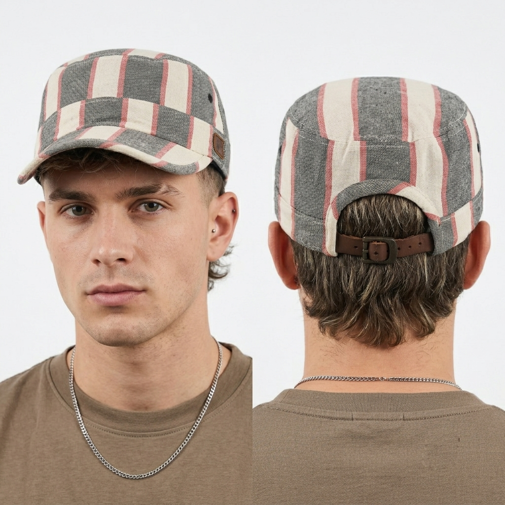 Thrifted BD1017 Striped Flat Top Cadet Cap (57 cm) |10721