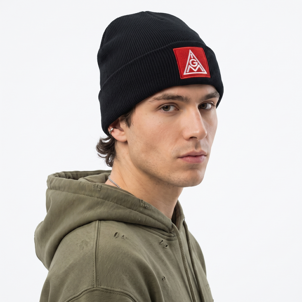 thrifted IG Metall German Trade Union Black Beanie Hat