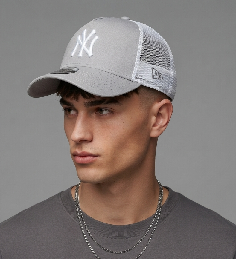 Thrifted New Era NY Yankees Grey Mesh Trucker Cap (57-58cm)   |10660