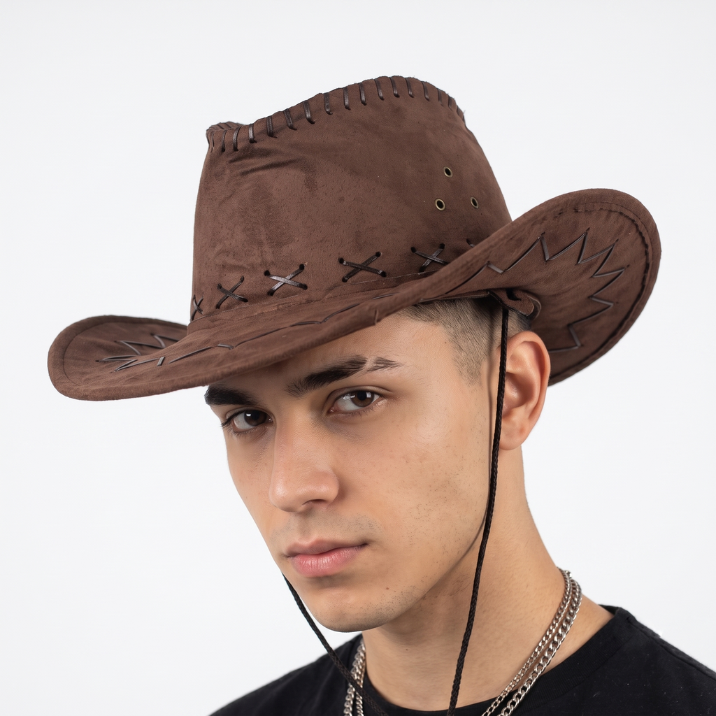 Thrifted Brown Faux Suede Outback Cowboy Hat (56-58 cm)
