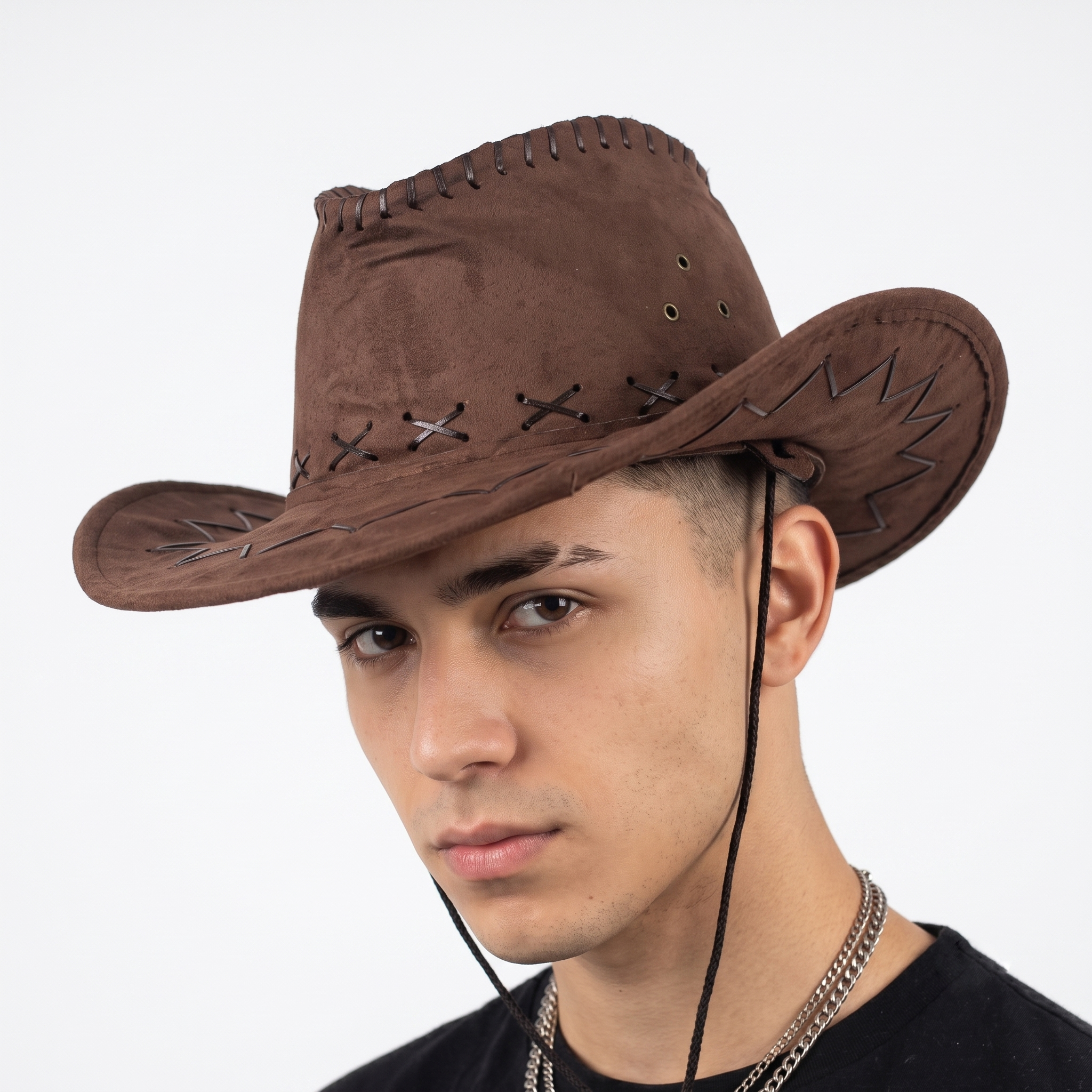 Thrifted Brown Faux Suede Outback Cowboy Hat (56-58 cm)