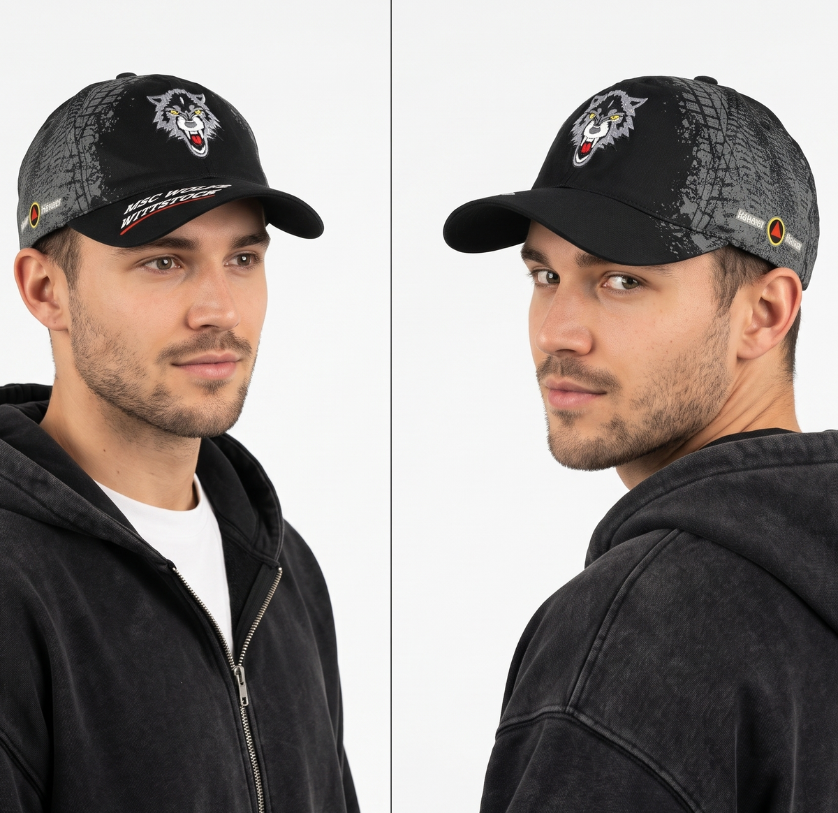 thrifted Mauer Häuser Graphic Print Wolf Baseball Cap (57-58cm) | 11005