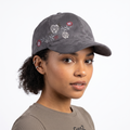 Thrifted Dark Grey Microsuede Hat with Rose Embroidery (57cm) | 10532
