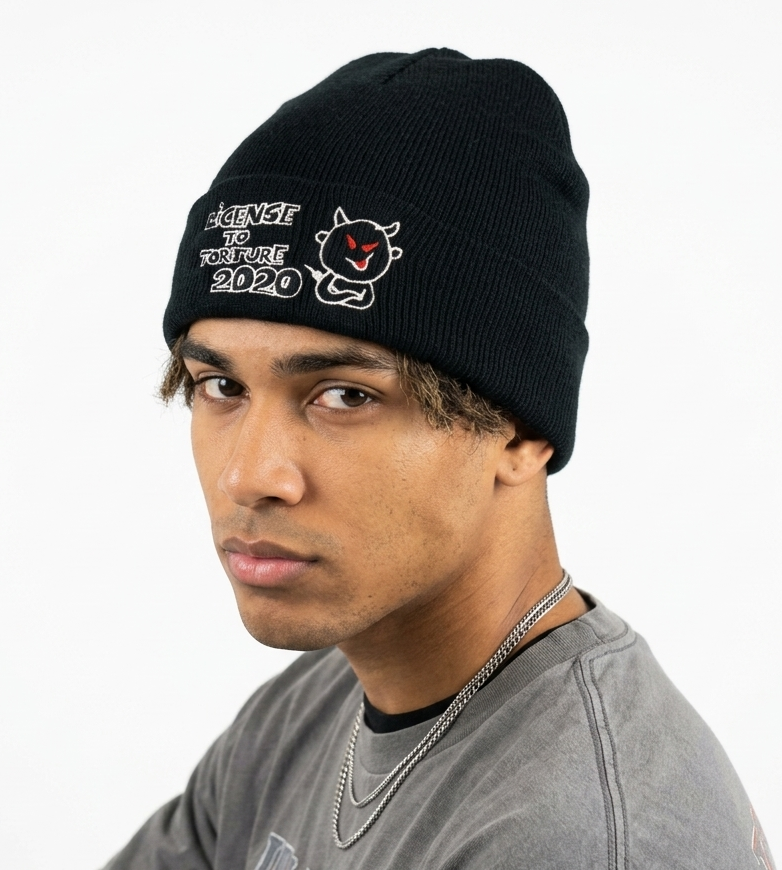 Thrifted Yupoong Black Knit Cuff Beanie (Adult Size)