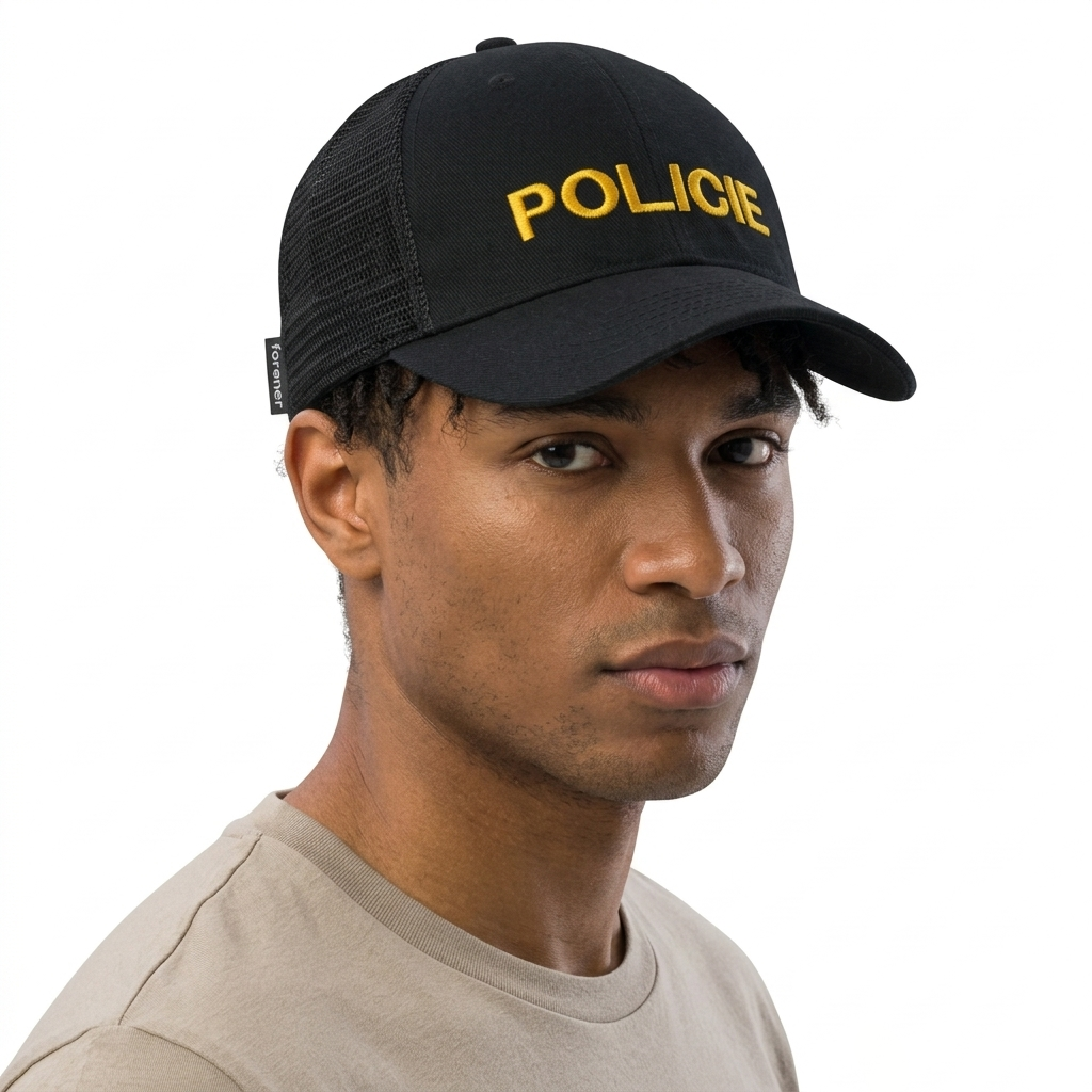 Thrifted Czech Police Policie Yellow Embroidered Mesh Cap (Size 57–58 cm) | 10835