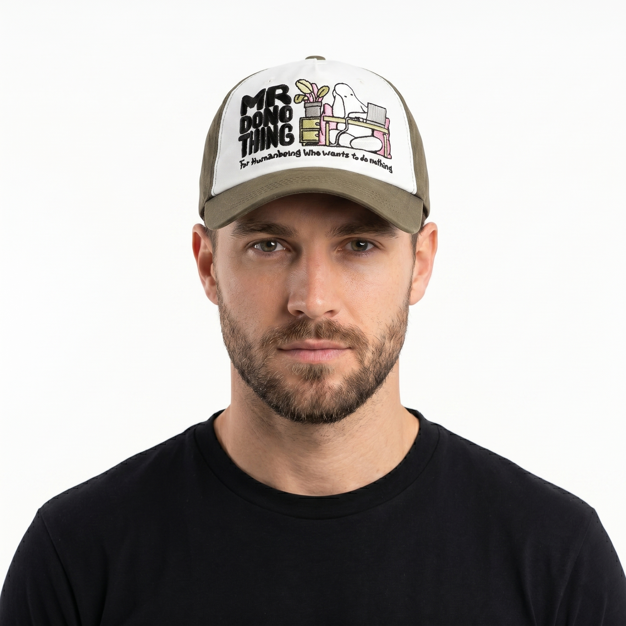Two-Tone Mr Donothing Graphic Cap - Vintage Earth Tone Dad Hat