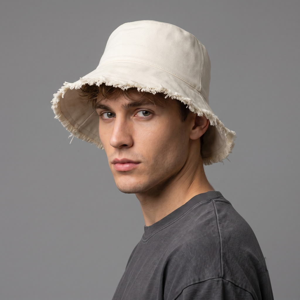 thrifted Vintage Cream Raw Hem Canvas Cap (57cm)