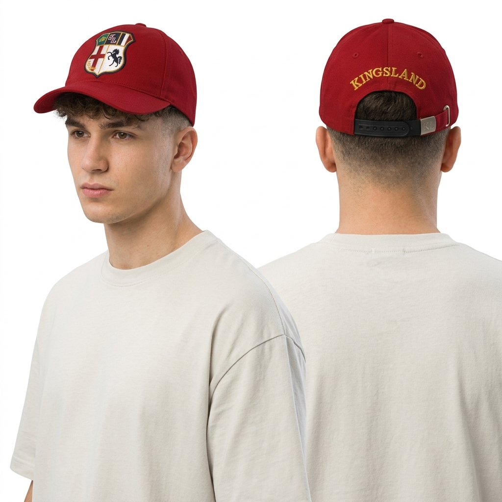 Thrifted Kingsland Embroidered Crest Red Cap – 55-56cm |10653