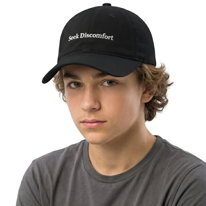 Thrifted Seek Discomfort Black Cotton Blend Strapback Cap (Size 55–56 cm) | 10858