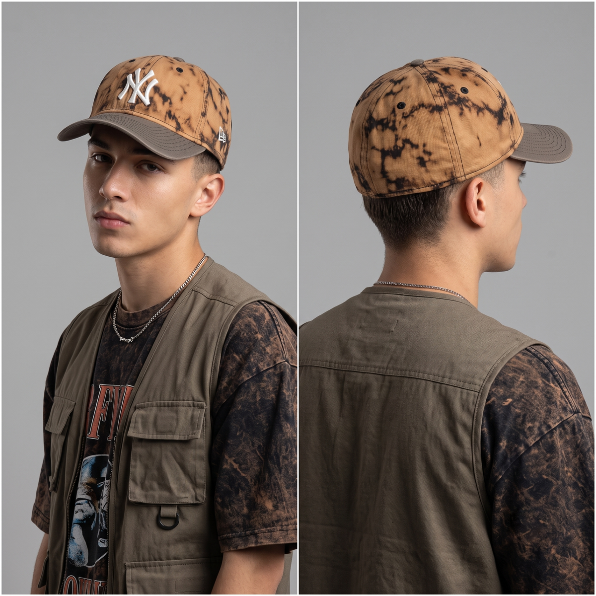Thrifted New York Yankees Tie-Dye Brown Baseball Cap (57cm) | 10539