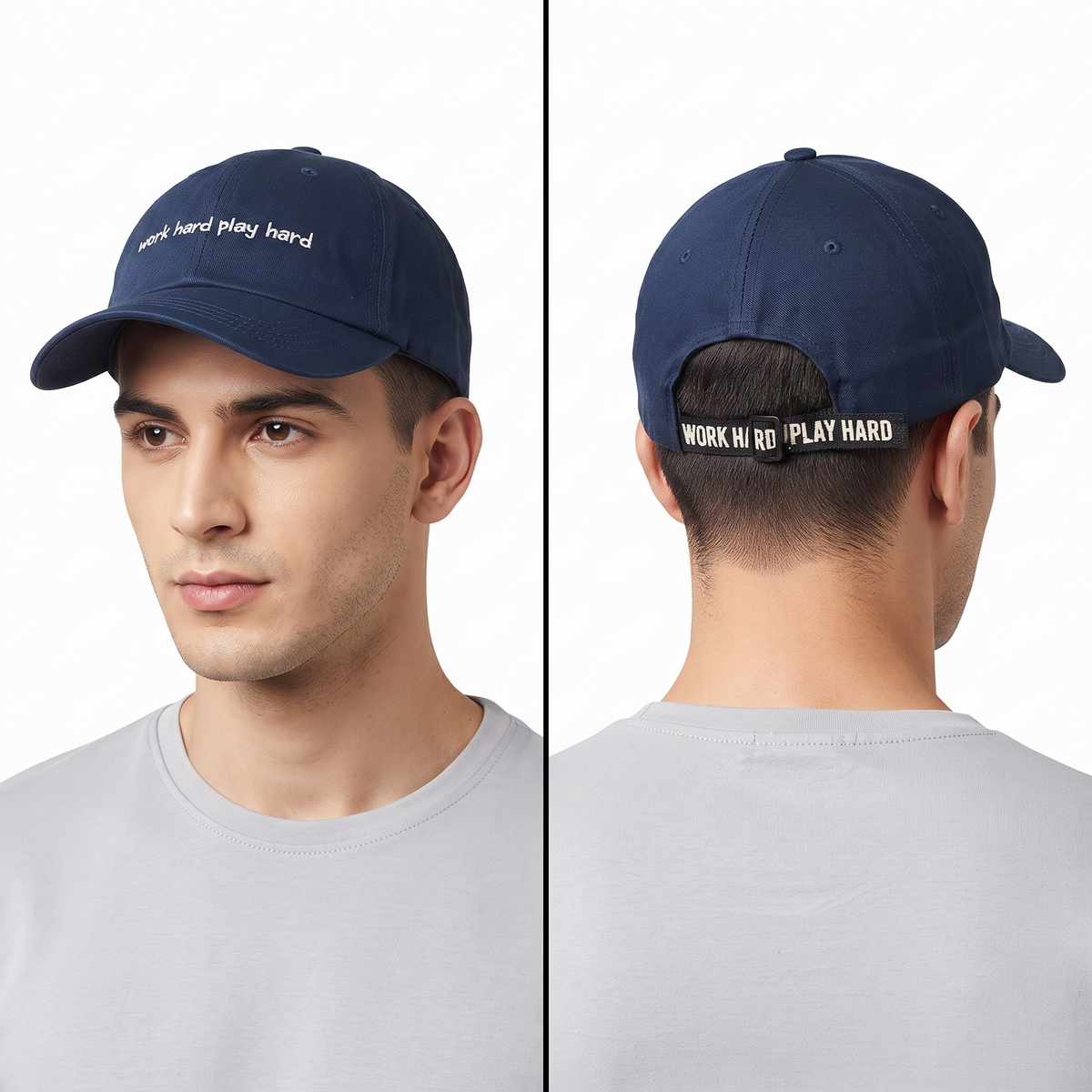 Thrifted Navy Blue Graphic Webbing Strapback Cap (57-59 cm) | 10225