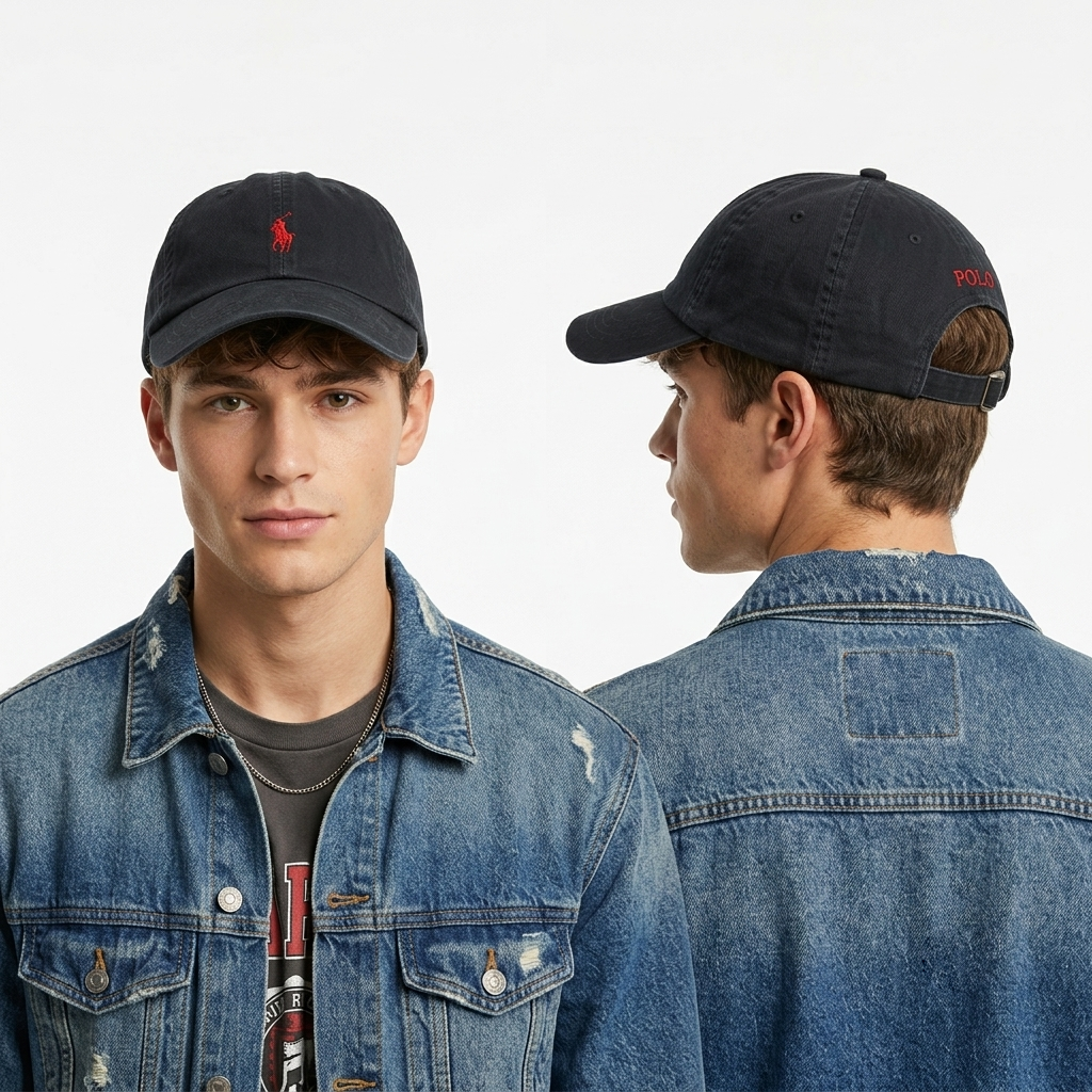 Thrifted Vintage Polo Ralph Lauren Black Cotton Strapback Cap (57-59cm) |10680