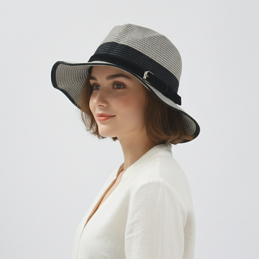 Structured Heather Grey Hat with Black Buckle Band