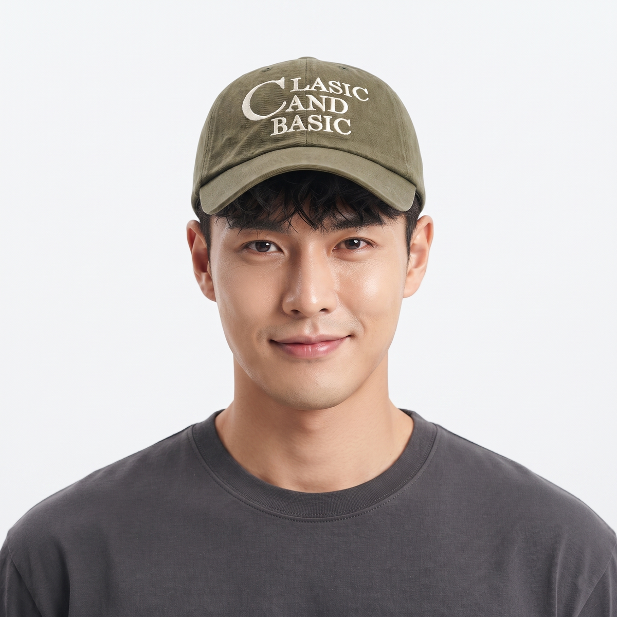 Thrifted 901 Korea Olive Slogan Typography Strapback Cap (58-60 cm) | 10096