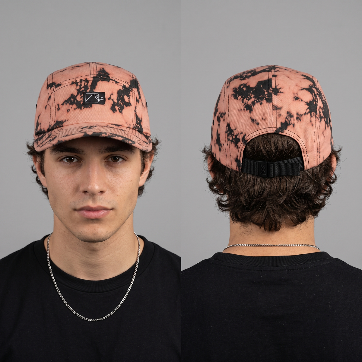 Thrifted Custom Peach & Black Camper Cap (56-57cm) | 10453